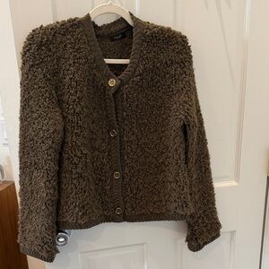 Massimo Dutti olive green boucle Button-Up cardigan size small